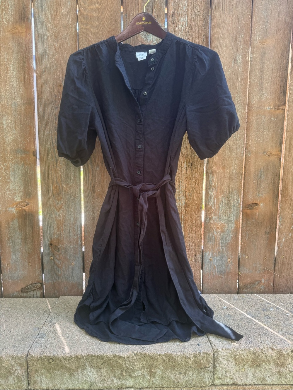 SERRA Women’s Black Linen Viscose Short Sleeve Button Mini Shirt Dress Small